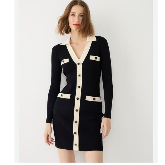 J. Crew Contrast Trim Black Sweater Dress - Picture 3 of 8